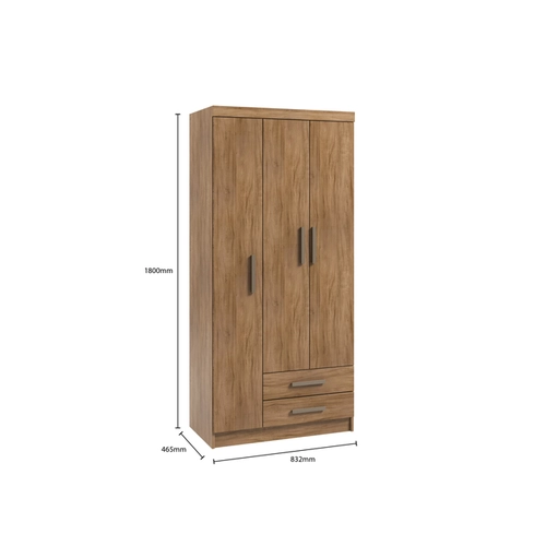 Guarda Roupa Qatar 3 Portas2 Gavetas Amêndoa  Móveis Curitibanos