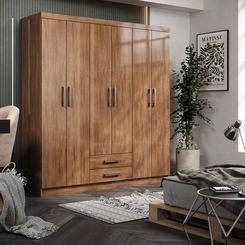 Guarda Roupa Atlanta 6 Portas 2 Gavetas Amêndoa  Móveis Curitibanos