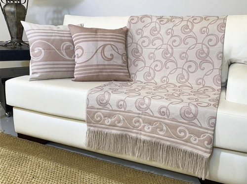 Kit Almofada E Manta De Sofa Drafmil Arabesco Rose Nude