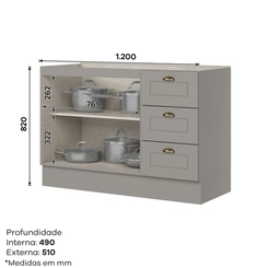 Balcao Henn C353-131 Americana 1,20 Cinza