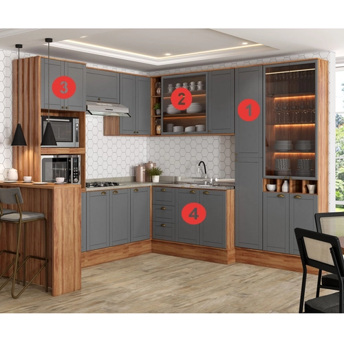 Cozinha Modular Carraro Bella 10 Portas e 3 Gavetas Nogal