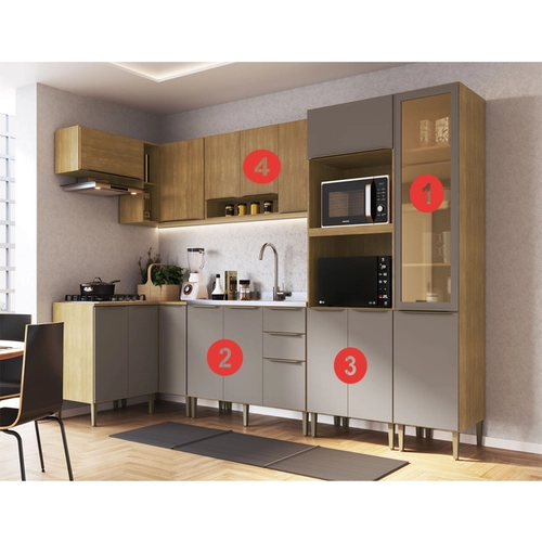 Cozinha Modular Cadorin Laura 4 Peças Freijo Fume