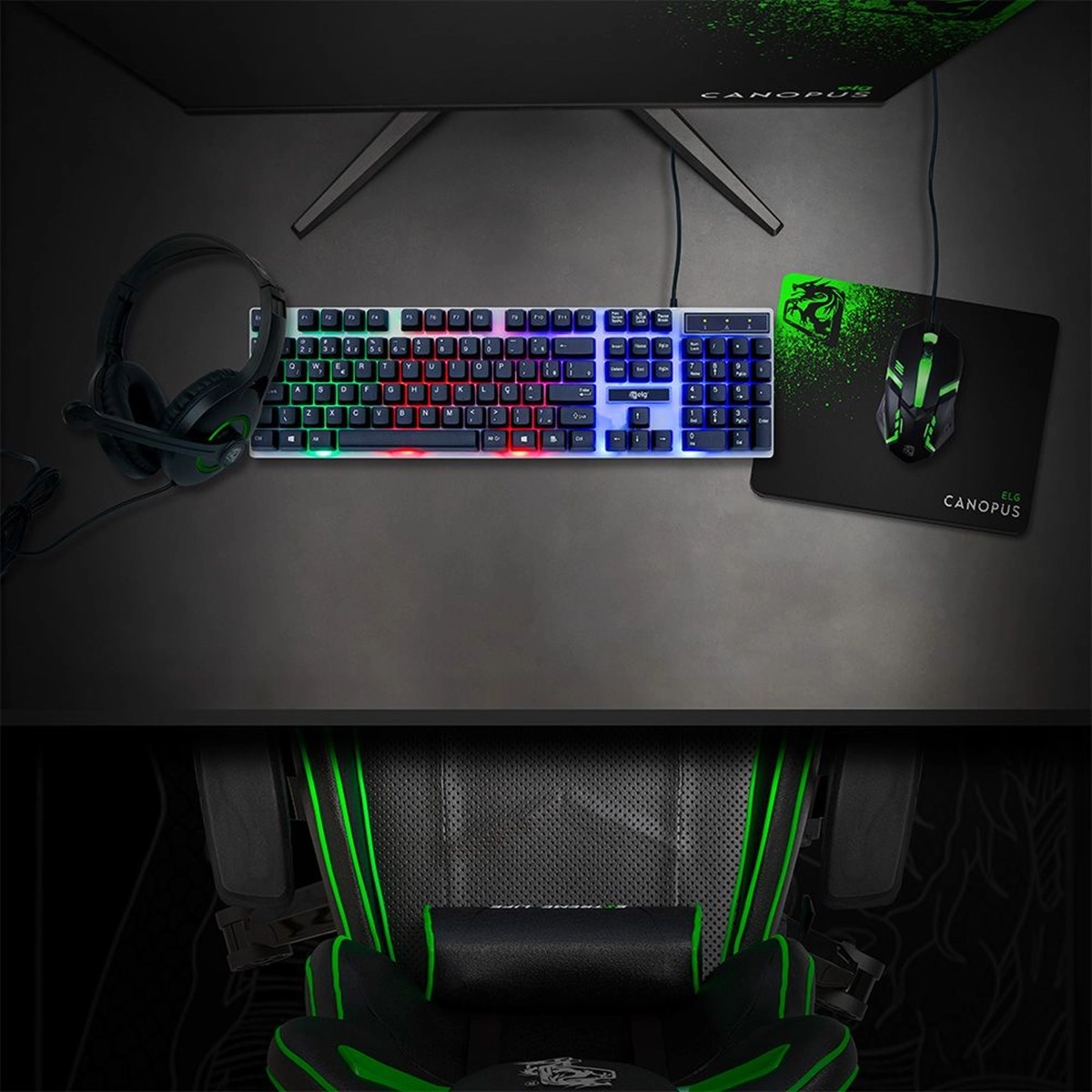 Combo Gamer Elg 4 Em 1 Teclado Mouse Headset Mousepad Pto