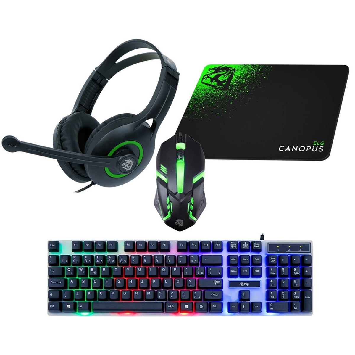 Combo Gamer Elg 4 Em 1 Teclado Mouse Headset Mousepad Pto