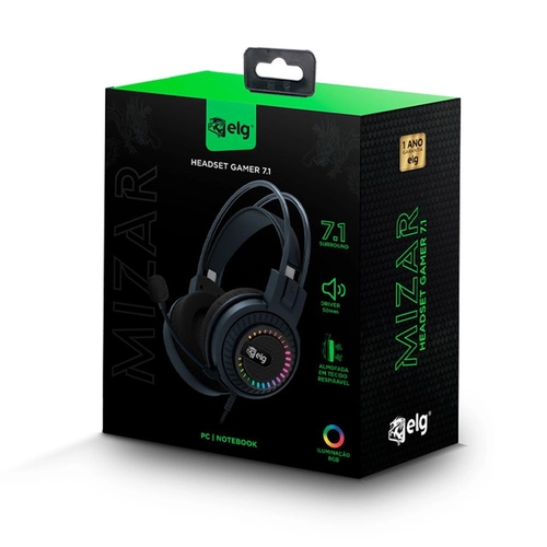 Fone De Ouvido Headset Gamer Elg Mizar 7.1 Rgb Usb Pto