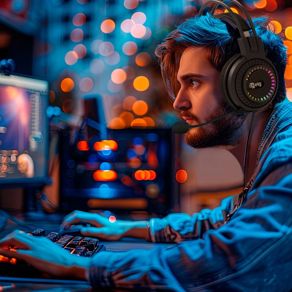 Fone De Ouvido Headset Gamer Elg Mizar 7.1 Rgb Usb Pto