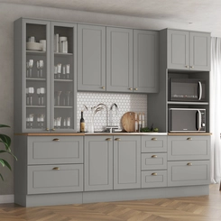 Cozinha Modular Americana Henn 4 Peças Cinza