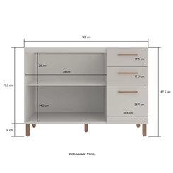Balcao Casamia Sardenha 120Mm 3 Portas 1 Gaveta 222839_