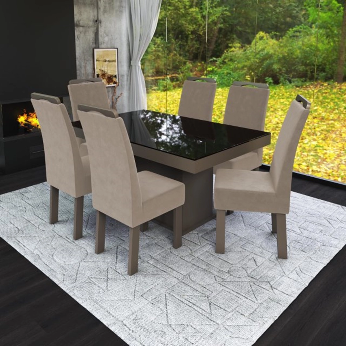 Conjunto Mesa com 6 Cadeiras Cris Móveis Premium 1,60 X 0,93