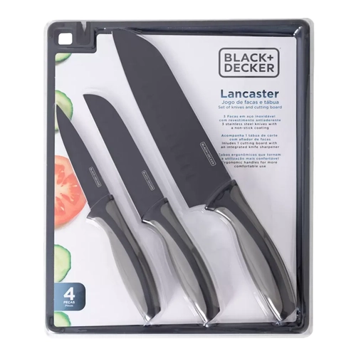 Conjunto Facas E Tabua Black E Decker 4Pcs Revestimento Antiaderente
