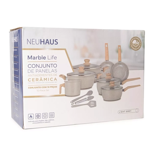 Conj Panela 10Pcs Revest Ceramico Marble Life Light Grey Cz