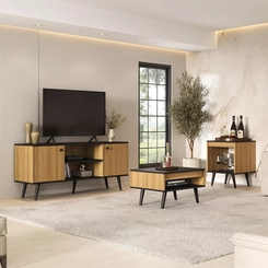 Conj Ozini Toquio Sala Estar 3 Pcs  Mel Preto