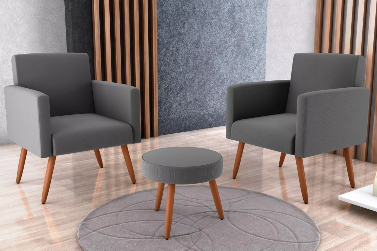 Conjunto Dallas 2 Poltronas  Puff