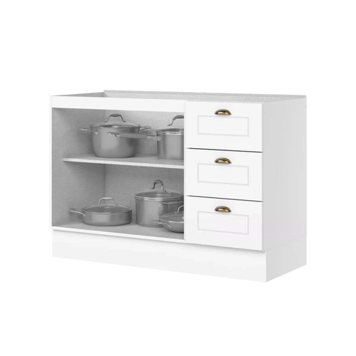 Balcao Henn  120Cm  2 Pts 3 Gav Americana Branco Sob