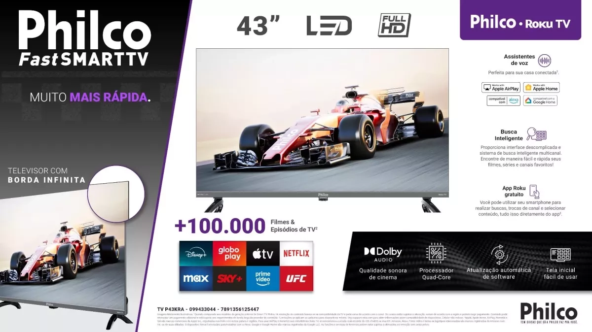 Tv Philco Smart 43 Fhd P43Kra Roku Pto