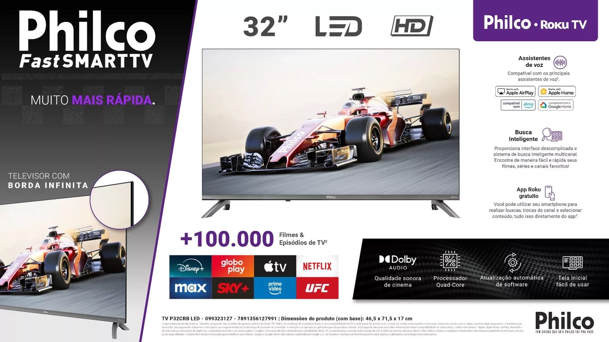 Tv Philco Smart 32 Hd Roku P32Crb Pto