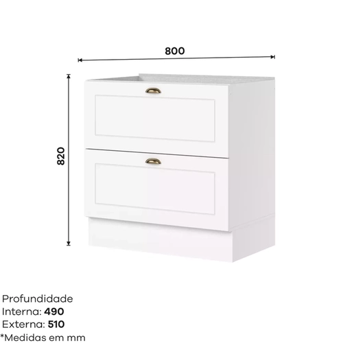 Balcao Henn Americana 80Cm 2 Gavetoes Branco C371-05