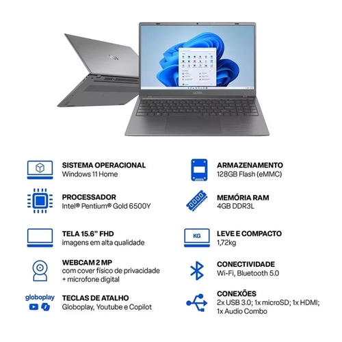 Notebook Ultra Ub365 Pentium 6500Y 128Ssd 4Gb W11