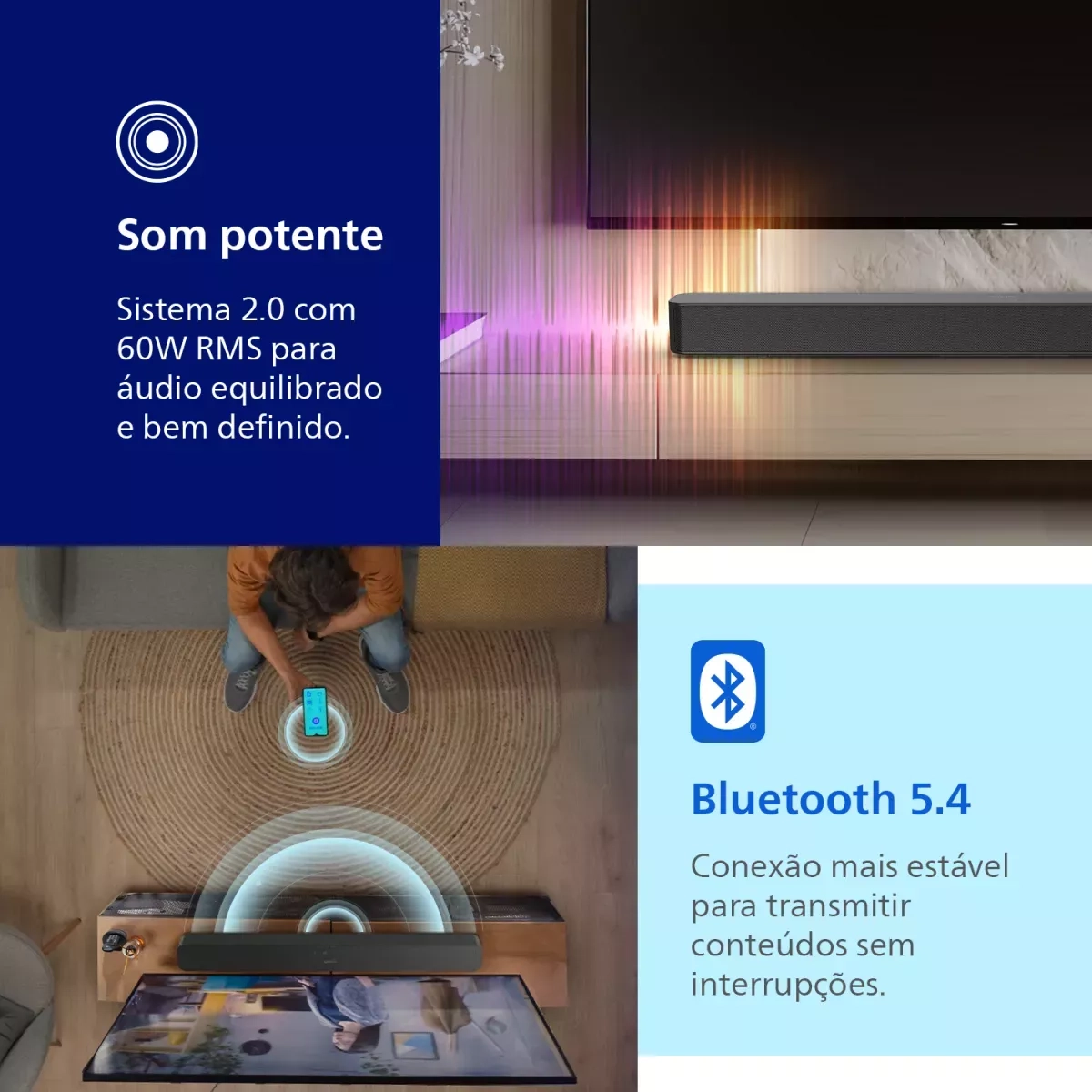 Caixa Soundbar Philips Tab4000 60W Pto 223550_
