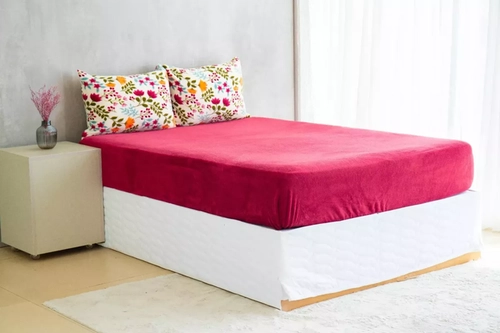 Jogo Lencol Plush Estampado Queen 3 Pecas Amelia Com Vermelho