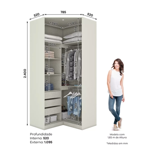Closet De Canto Henn Seletto O2 Pt Areia Jequitiba Mc05184