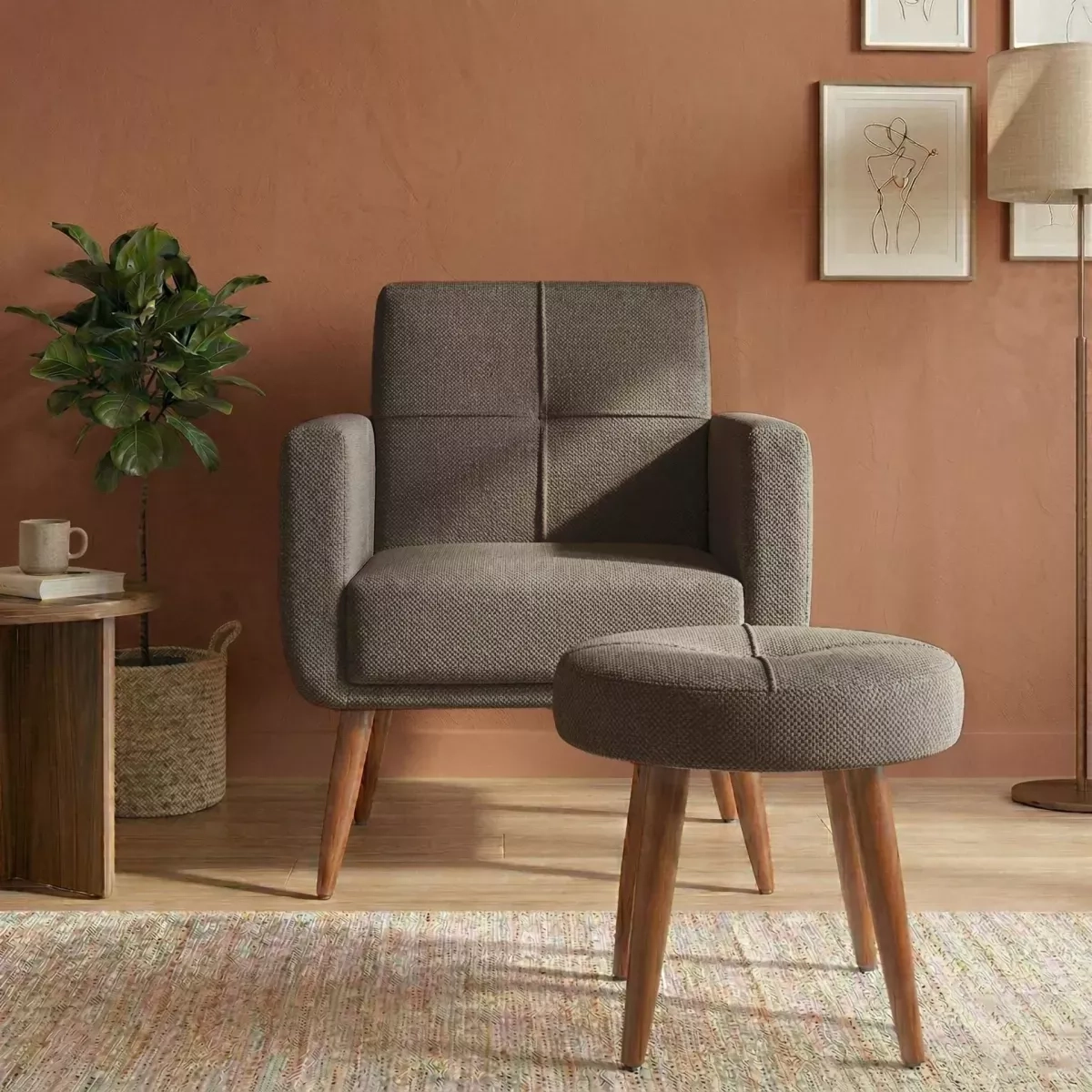 Poltrona E Puff Matrix  Havana Tec C357 Veludo Marrom