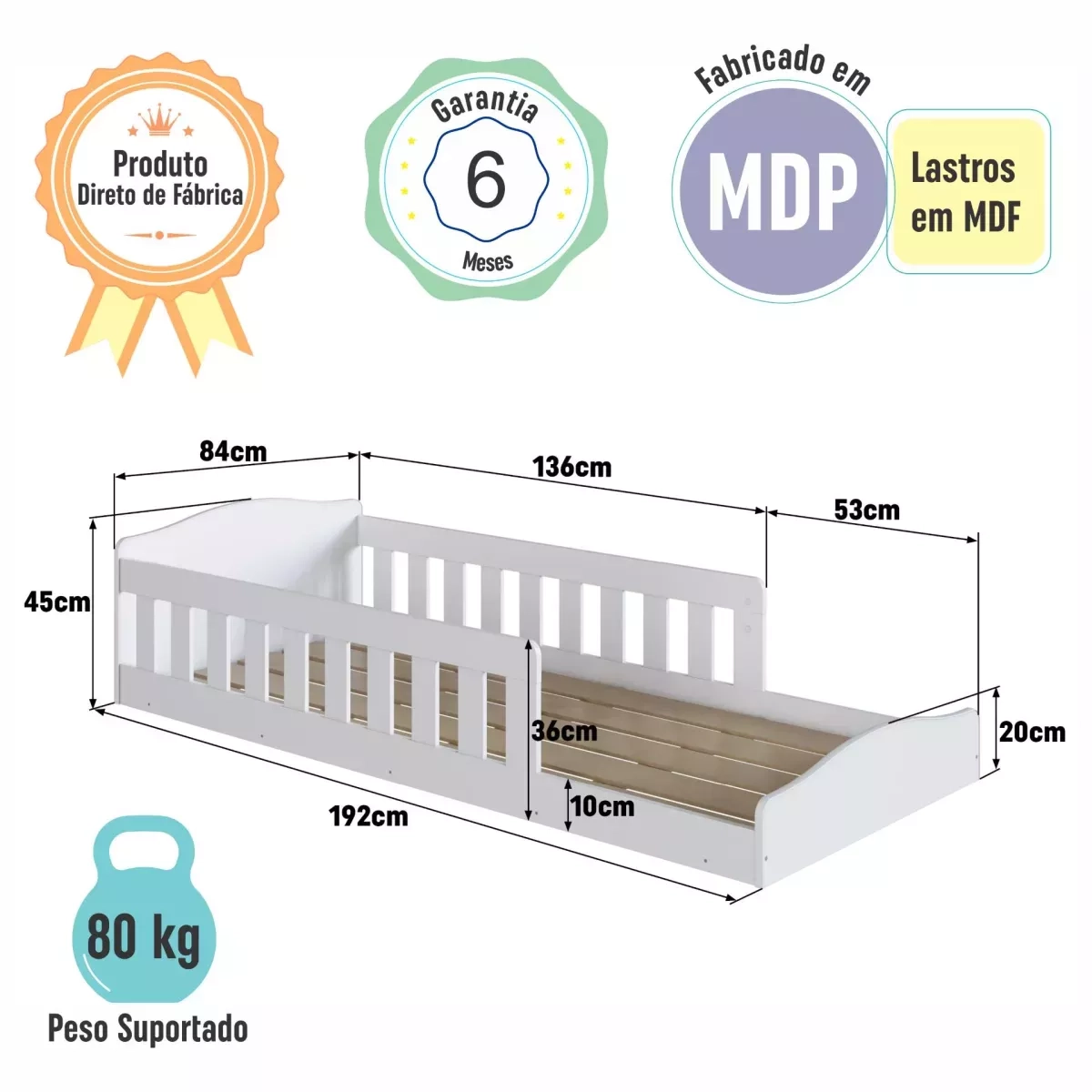 Cama Infantil Completa Montessoriana Chao  Branco