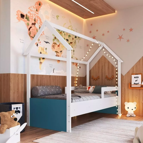 Cama Infantil Completa Montessoriana Bco C Azul Se