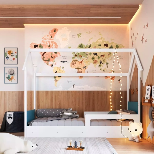 Cama Infantil Completa Montessoriana Bco C Azul Se