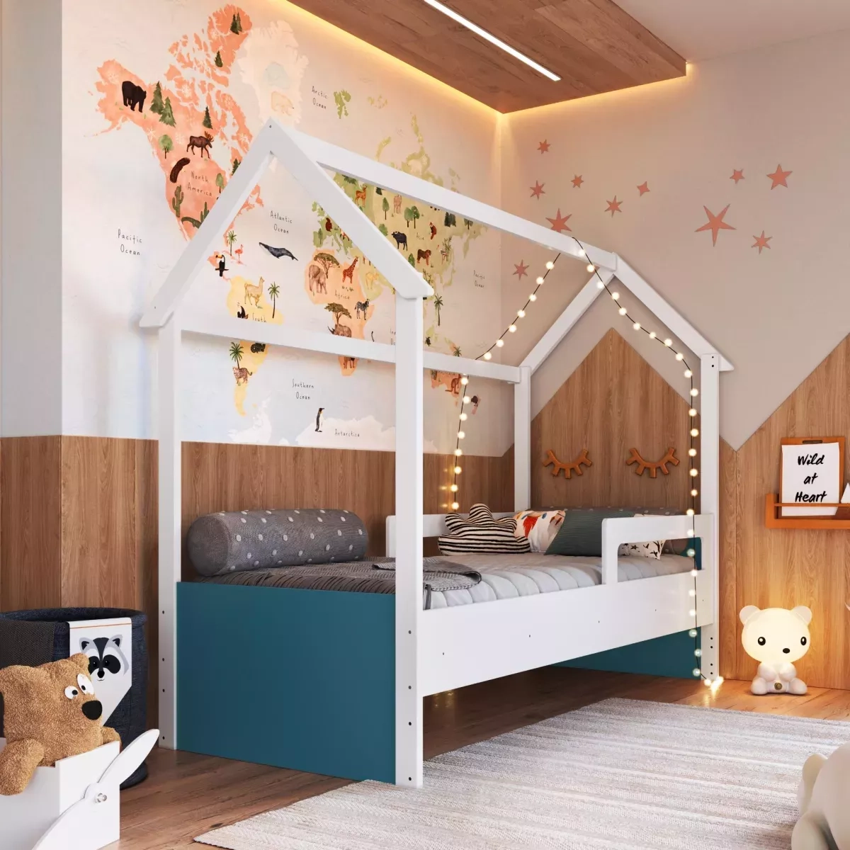 Cama Infantil Completa Montessoriana Bco C Azul Se