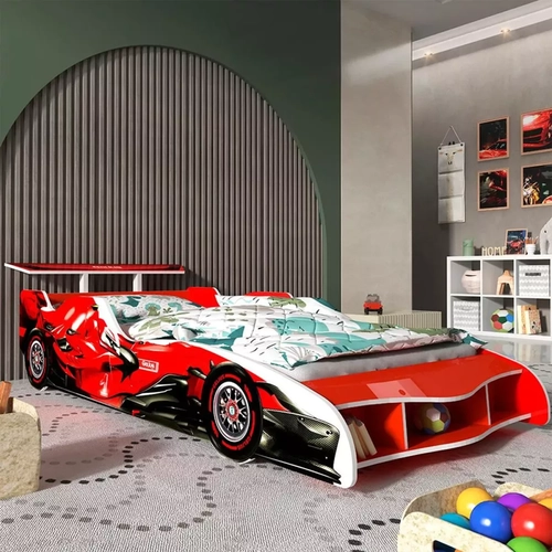 Cama  Infantil Gelius Carro F1 90Cm Vermelha