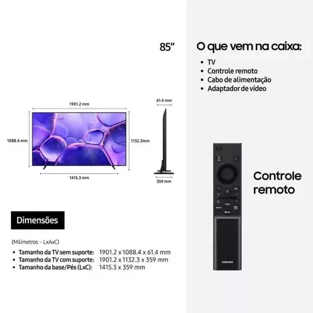 Tv Samsung Smart 85 Cristal 4K UN85U8600FGXZD PTO