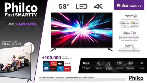 Tv Philco Smart 58 4K P58CRA ROKU PTO
