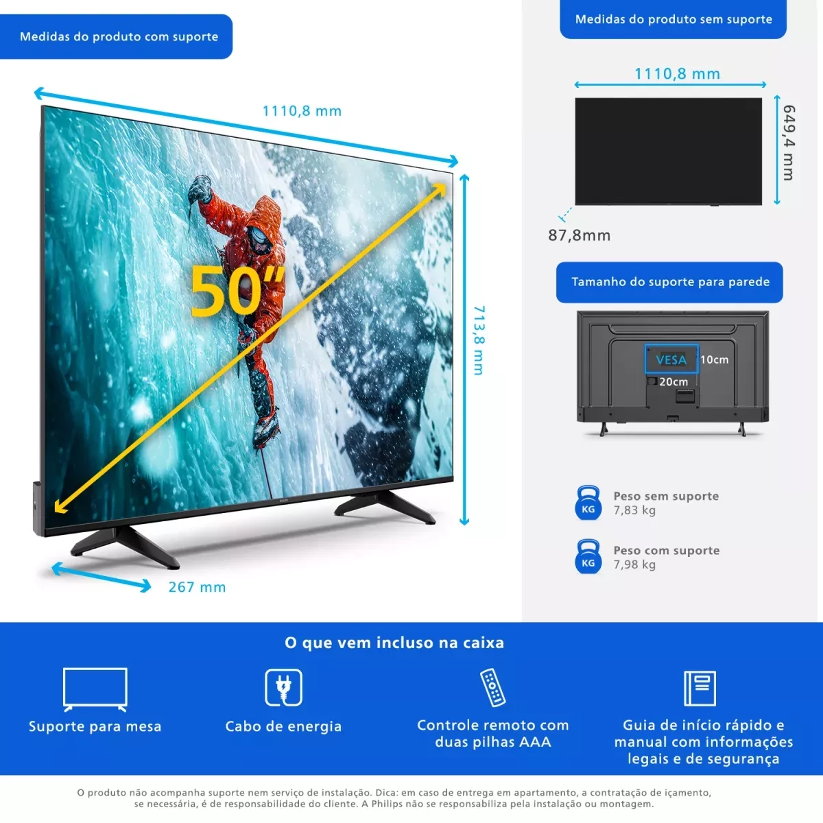 Tv Philips Smart 50 4K Uhd 50PUG730078 Titan Pto