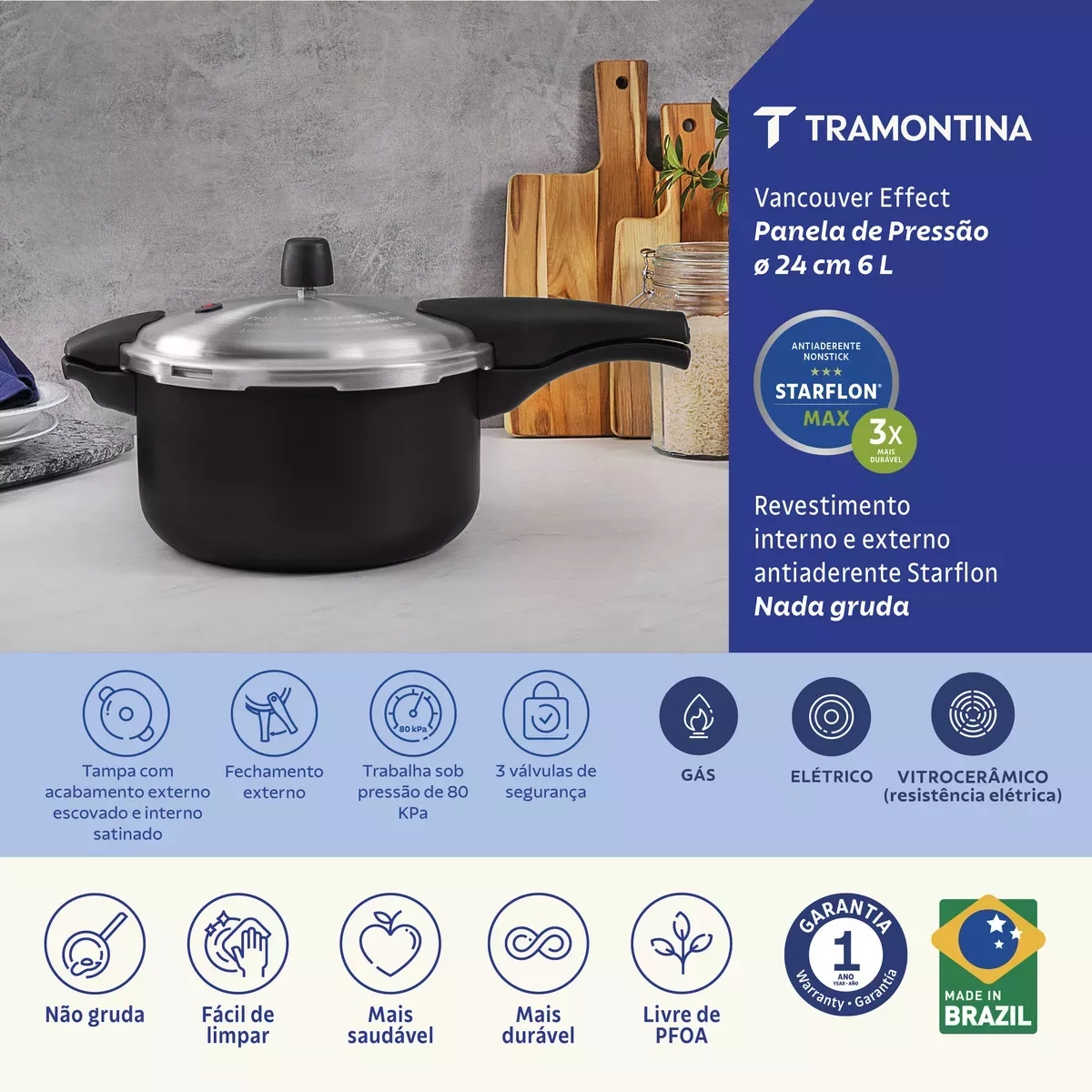 Panela Pressao Tamontina 6L Vancouver PR