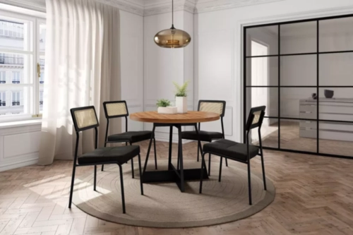 Conjunto Mesa Com 4 Cadeiras Carraro Átria redonda Nogueira Pto