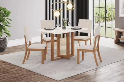 Conjunto Mesa Com 4 Cadeiras Henn Natalí Nature/Off White