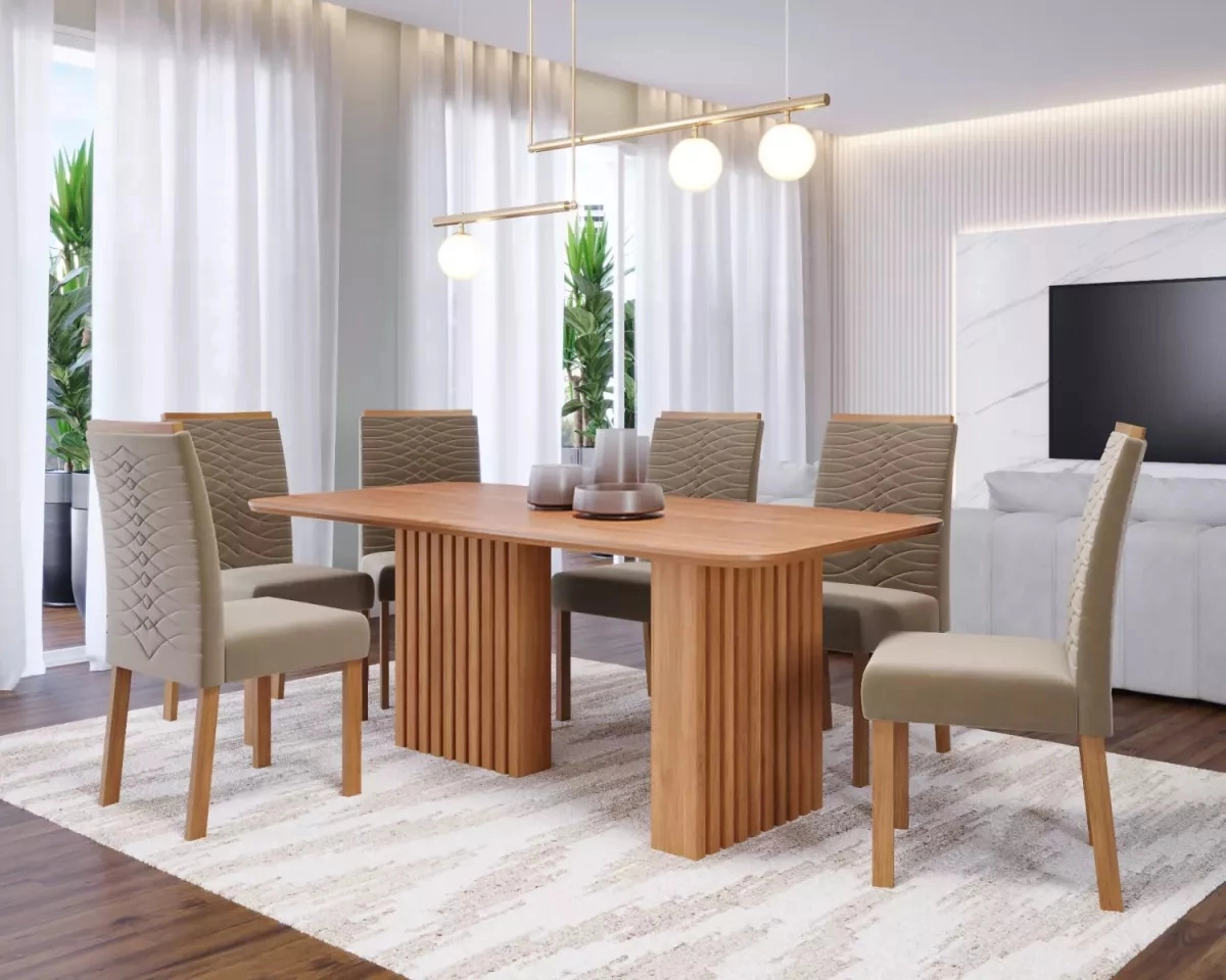 Conjunto Mesa com 6 Cadeiras Cimol Ester Carvalh