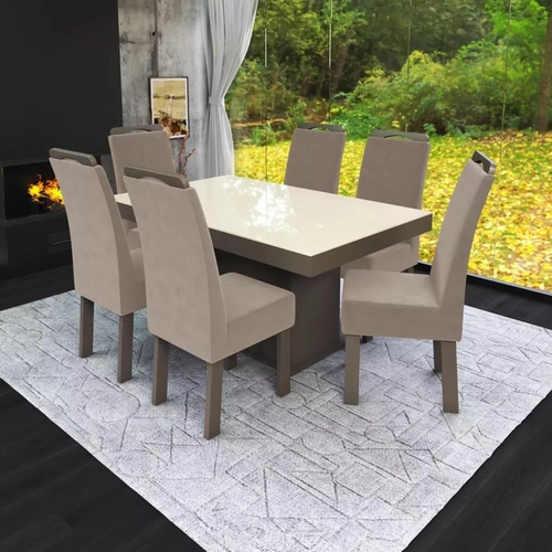 Conjunto Mesa Com 6 Cadeiras Cris Moveis Premium Fendi