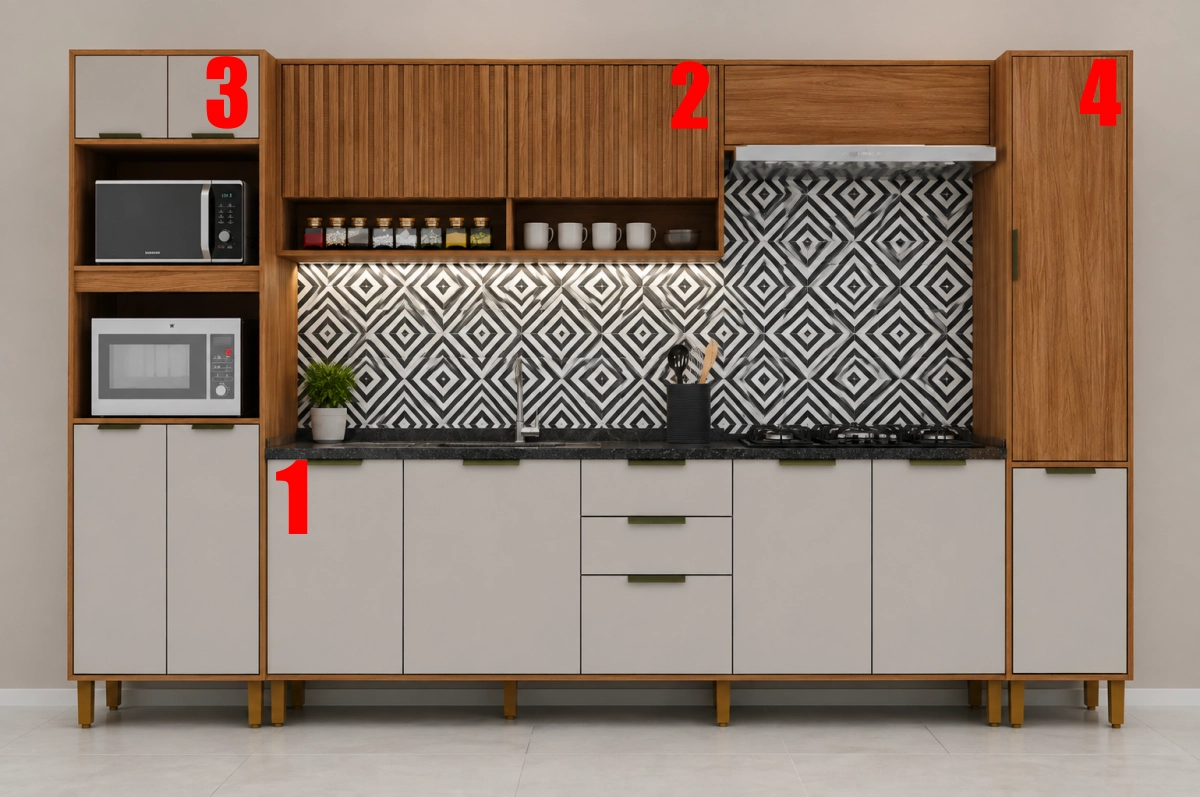 Cozinha Modular 4 Peças Indekes Toronto Freijo/Off/White