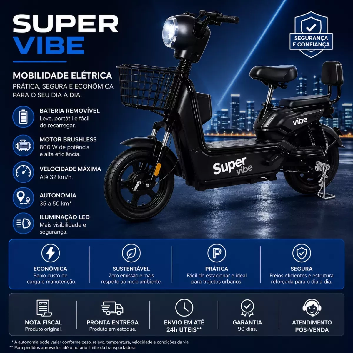Scooter Eletrica Teylu Sper VIBE 800W 48V LITIO PTO