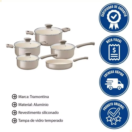 Conjunto De Panelas Tramontina Veronese 5PCS Aluminio Bege