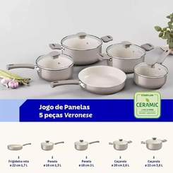 Conjunto De Panelas Tramontina Veronese 5PCS Aluminio Bege
