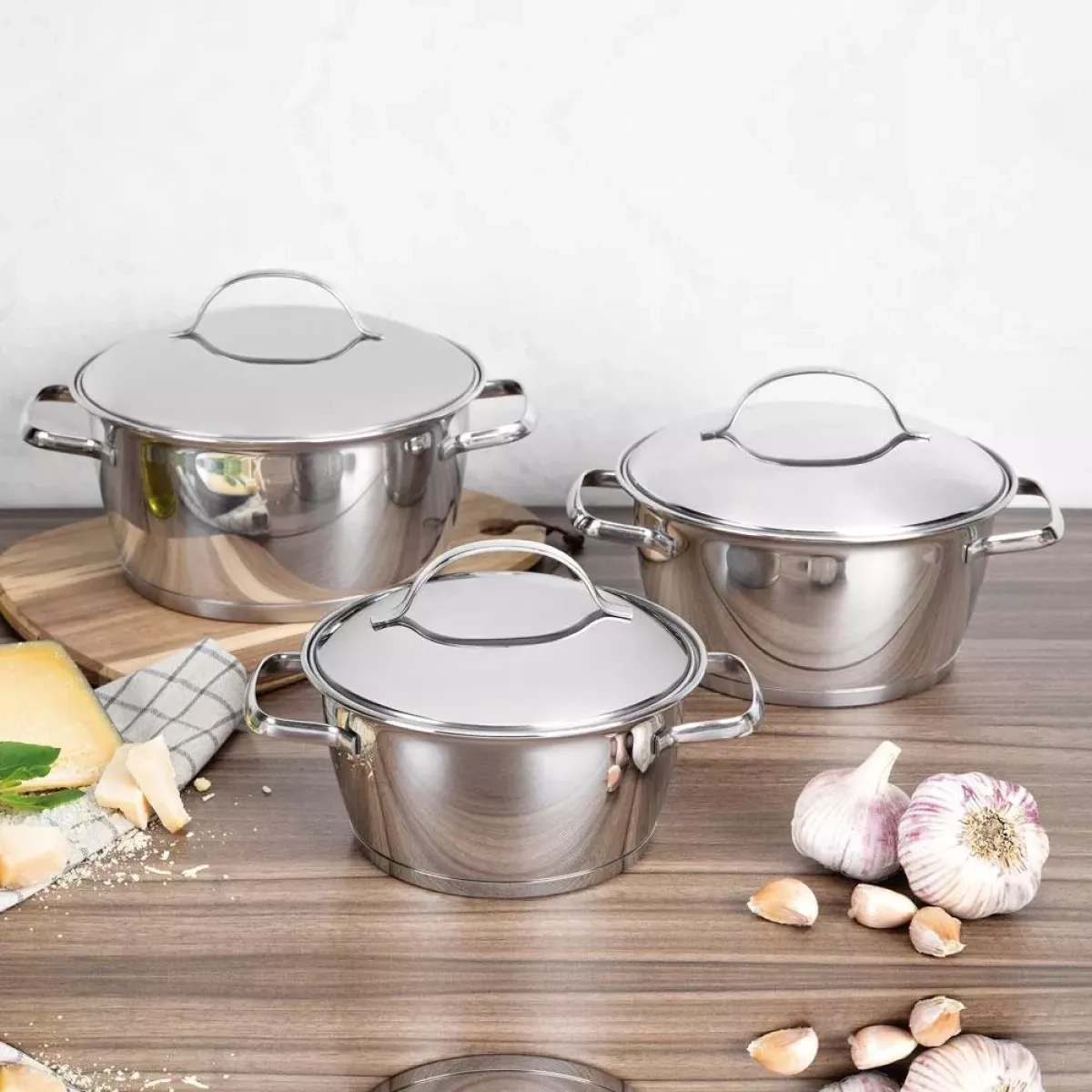 Conjunto De Panelas Tramontina 3PCS Allegra Aço Inox Fundo Triplo