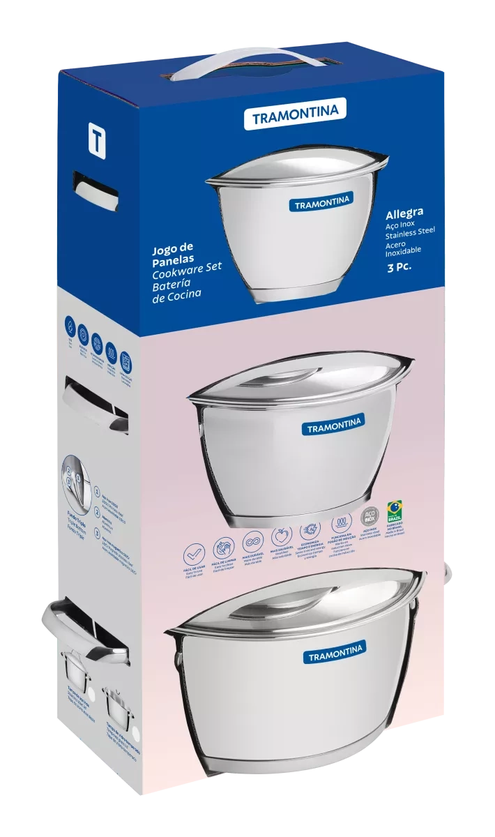 Conjunto De Panelas Tramontina 3PCS Allegra Aço Inox Fundo Triplo