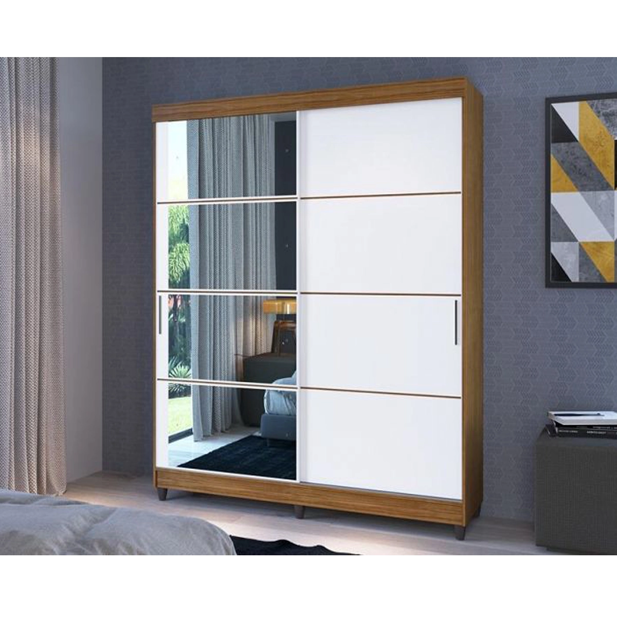 Guarda Roupa Faimec Toronto 2Pt C/Esp Canela/Branco/Fume