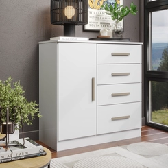 Cômoda Londres 1 Porta  4 Gavetas Branco Móveis Curitibanos