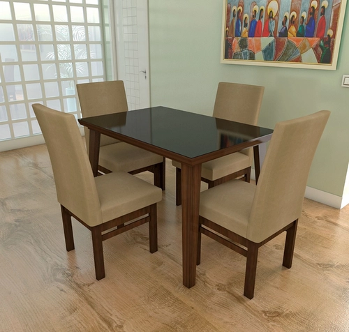 Mesa Milao 1,20X0,80 Tampo De Vidro Preto S&A