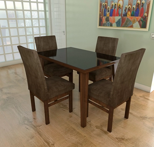 Mesa Milao 1,20X0,80 Tampo De Vidro Preto S&A