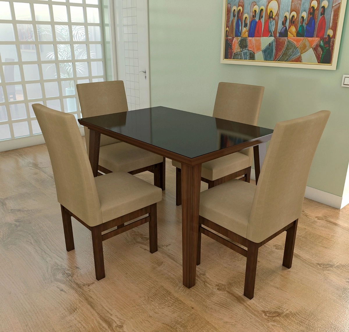 Mesa Milao 1,20X0,80 Tampo De Vidro Preto S&A